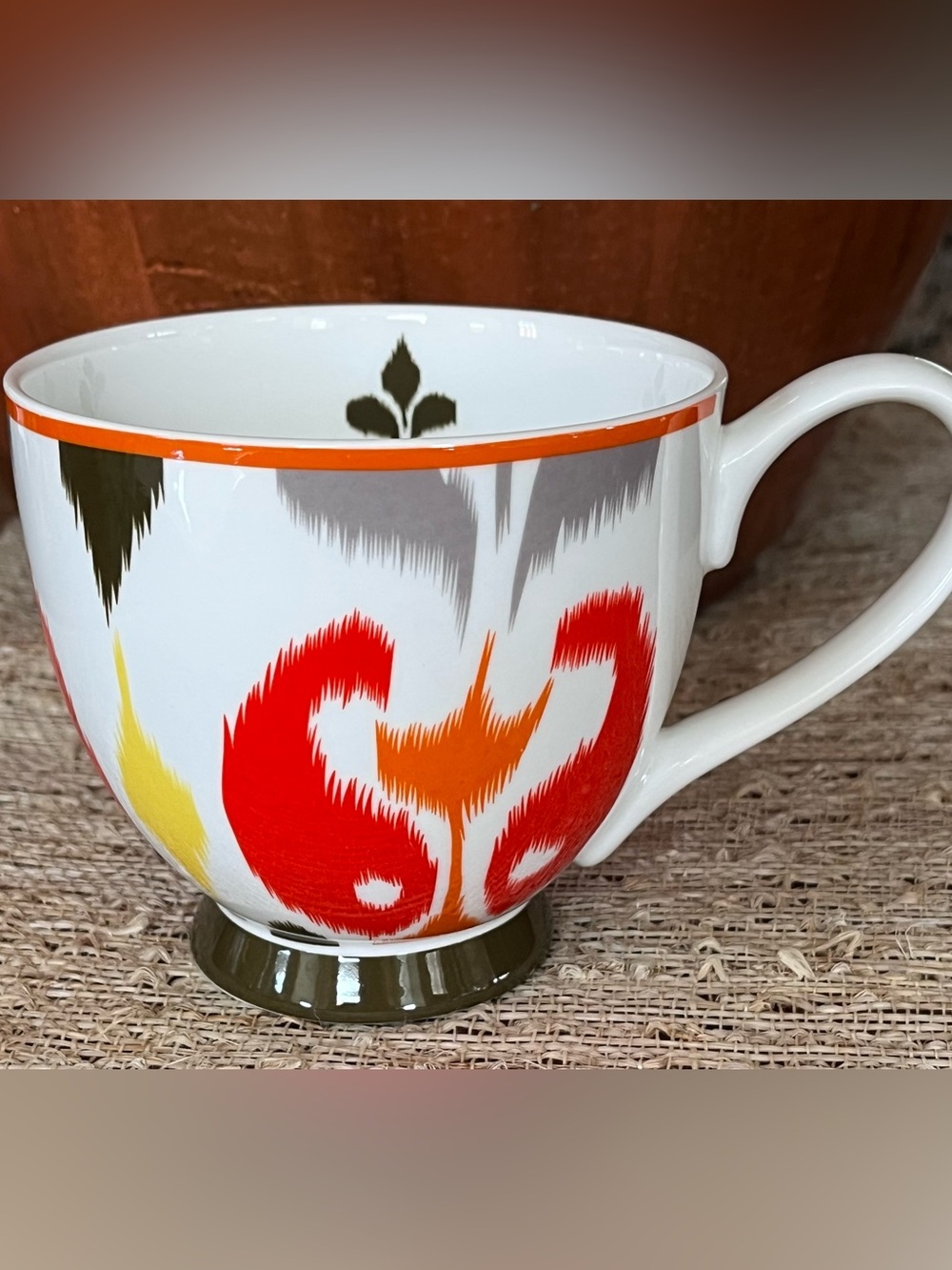 Portobello by Inspire Porcelain 16oz Mug Orange/Red/Yellow Ikat Motif